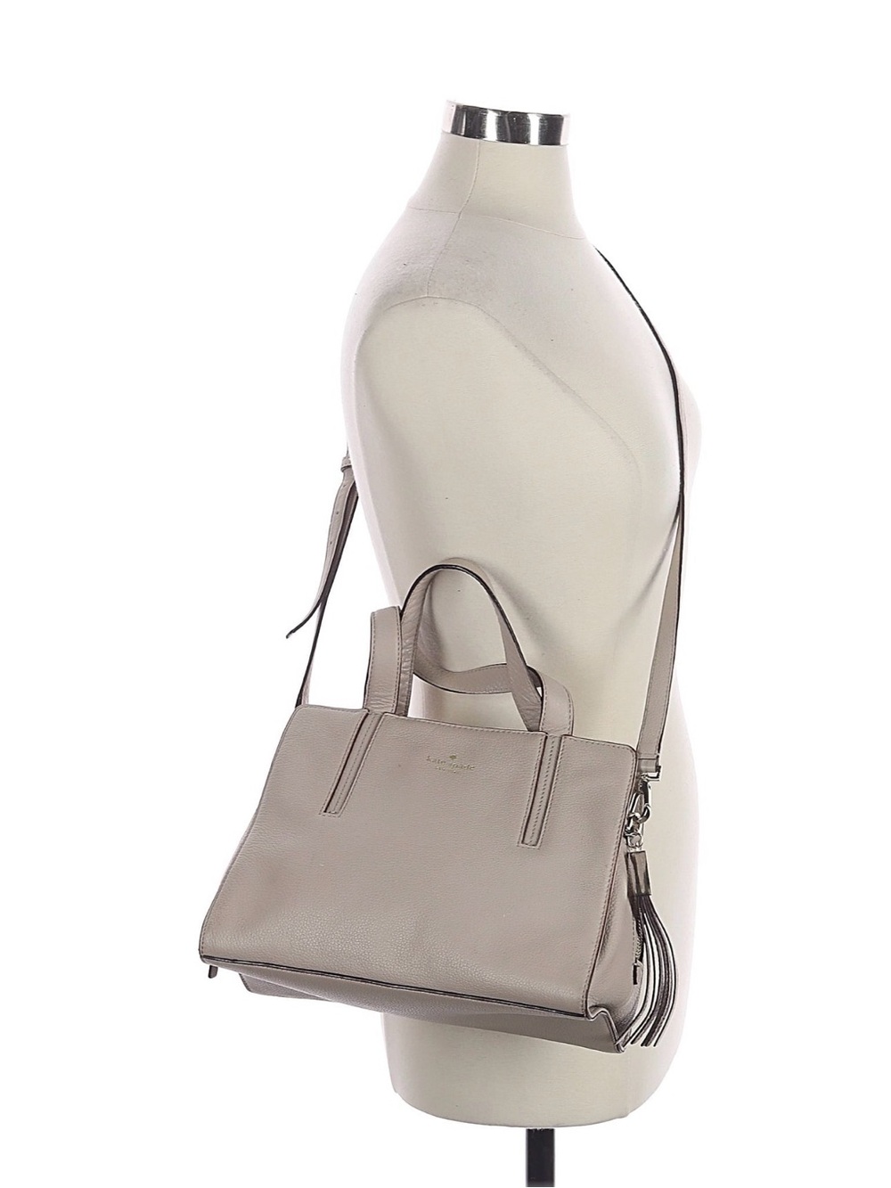kate spade gray taupe leather satchel with tassel crossbody strap & tassel